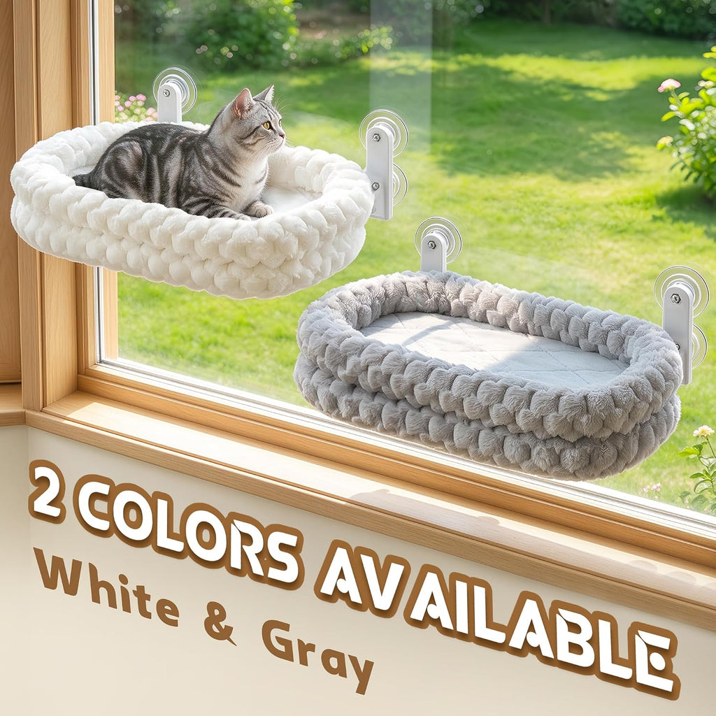 Zoratoo Dual-Sided Bolster Cat Window Perch, Foldable Cloud Cat Bed,M White