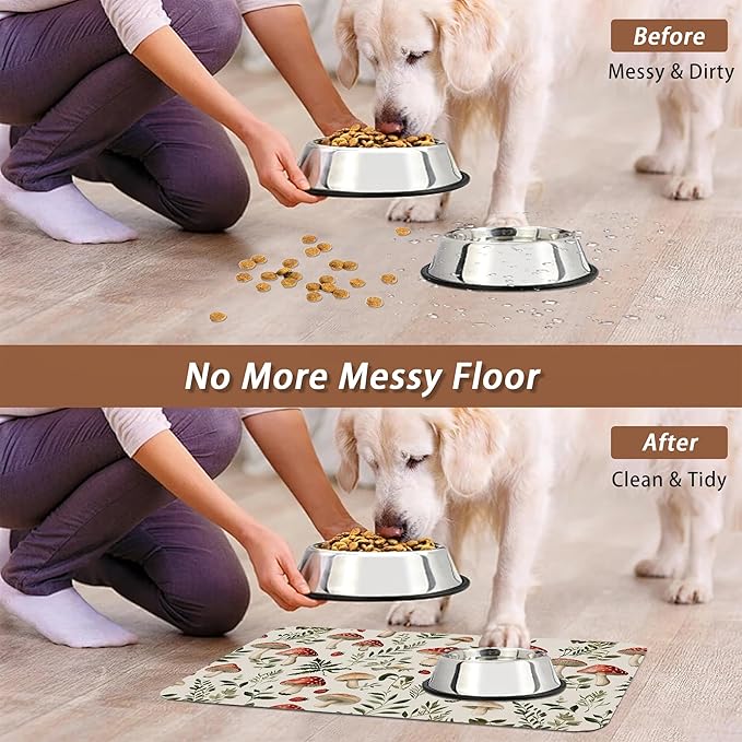 Red Mushroom Pet Feeding Mat, Fern Herb Berries Absorbent Quick-Dry Cat Dog - Image 5