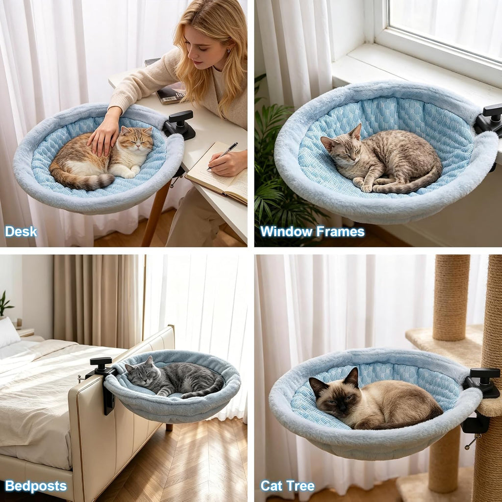EXPAWLORER Cat Desk Bed - 360° Rotating & Adjustable & Washable Cat Hammock, Soft Dual-Sided Reversible Mat Cattery for Office Desks & Game Tables, 15"x15" Spacious Retreat for Cats,Holds Up to 40lbs