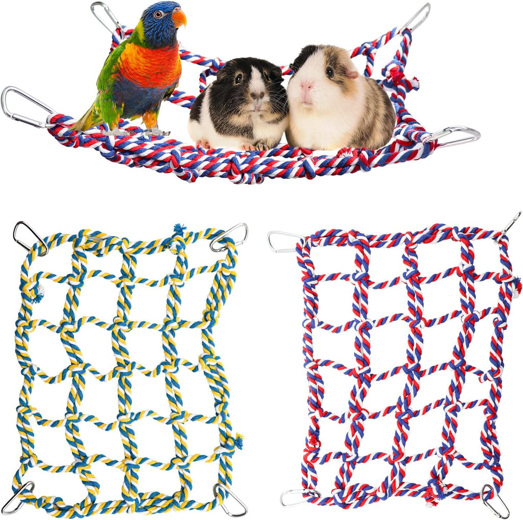 2 Pack Large Colorful Bird Rope Net, 14 10 Inches Rat Climbing Net, Pet Hanging Hammock, Bird Ladder Bridge, Small Animal Net Toy, Cage Accessories for Rat, Hamster, Bird, Ferret