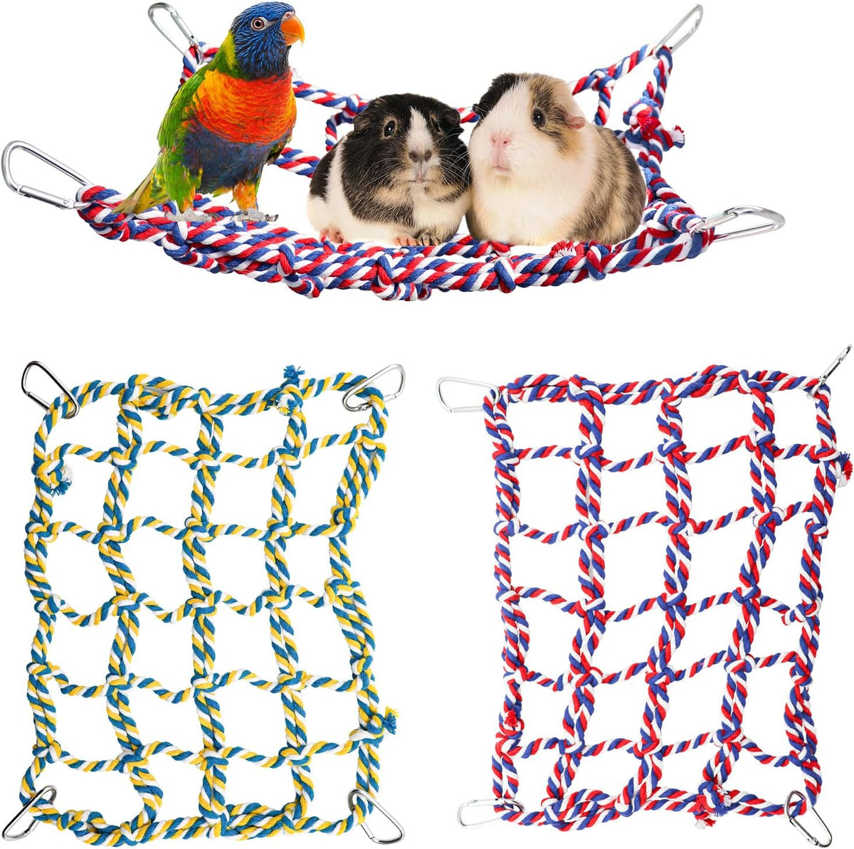 2 Pack Large Colorful Bird Rope Net, 14 10 Inches Rat Climbing Net, Pet Hanging Hammock, Bird Ladder Bridge, Small Animal Net Toy, Cage Accessories for Rat, Hamster, Bird, Ferret