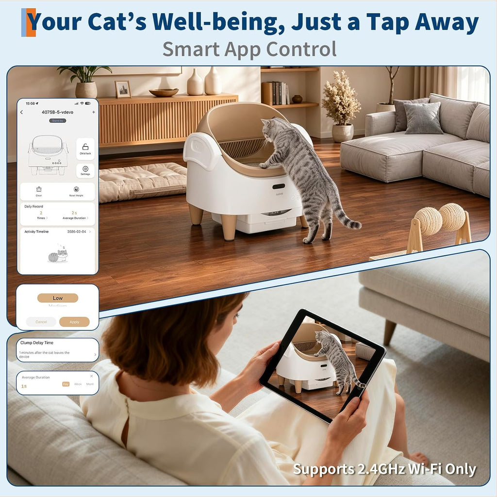 Automatic Cat Litter Box with Safty Sensor System, App Control