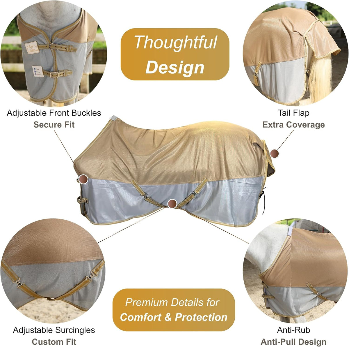 BARN & STABLE Breathable and UV Protective Tear-Resistant Mesh Horse Fly Sheet Comfy Equine Summer Sheet with Removable Web Leg Straps