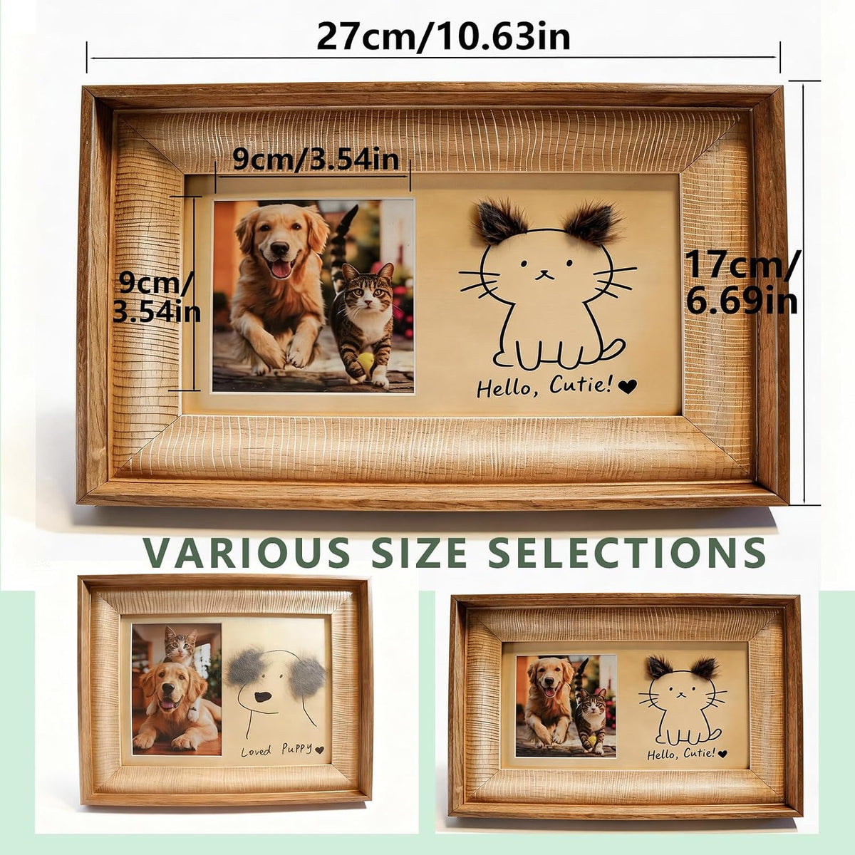 Pet DIY Frame with Hair Paste kit-DIY Memorial Keepsake for Cats and Dogs. Ideal Home Decoration and Gift. Pet Fur Keepsake kit with Customization Tool, Wooden Photo Print Frame. (Small)
