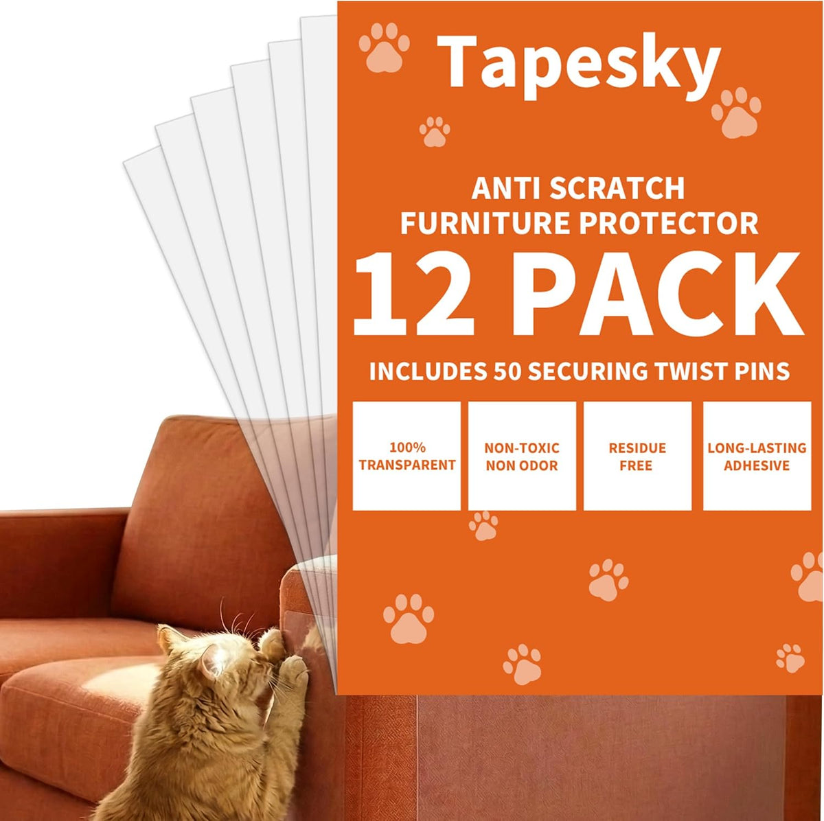 Cat Scratch Furniture Protector 12 Sheets with 50 Twist Pins XL 17" x 12"