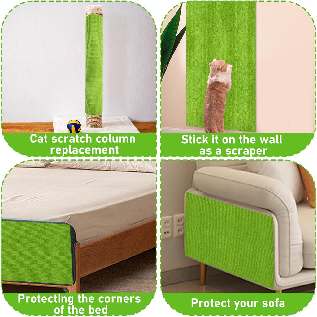 YEXEXINM Trimmable Cat Scratching Post Carpet Covered 78.7”x15.8” Self-Adhesive Cat Tree Shelves Replacement Parts Mat Cat Scratcher for Cat Tree Shelf Steps Couch Furniture DIY Protector（Green）