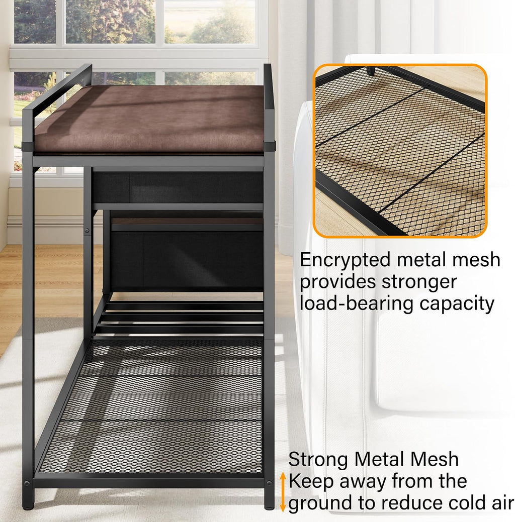 kepptory Dog/Cat Window Perch with Stairs and Seat Cushion, Pet Bunk Bed with Storage Drawers, Bedside Dogs Cot for Small, Medium Cats & Dogs, Pet Stairs Ramp(Brown)