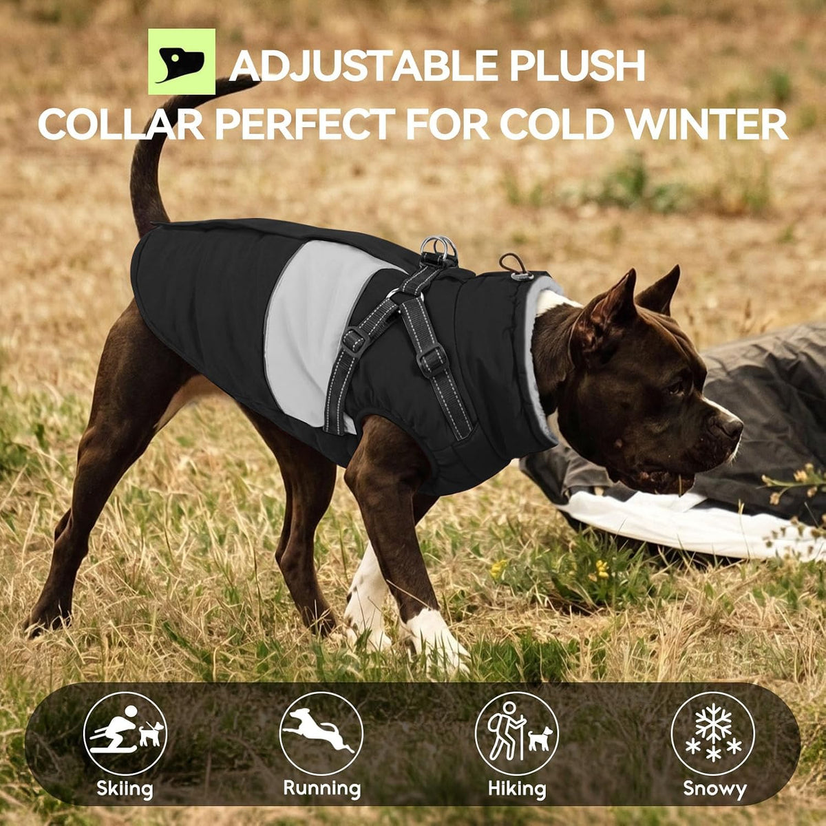 Dog Winter Coat Waterproof Dog Jacket with Harness for Medium Dogs