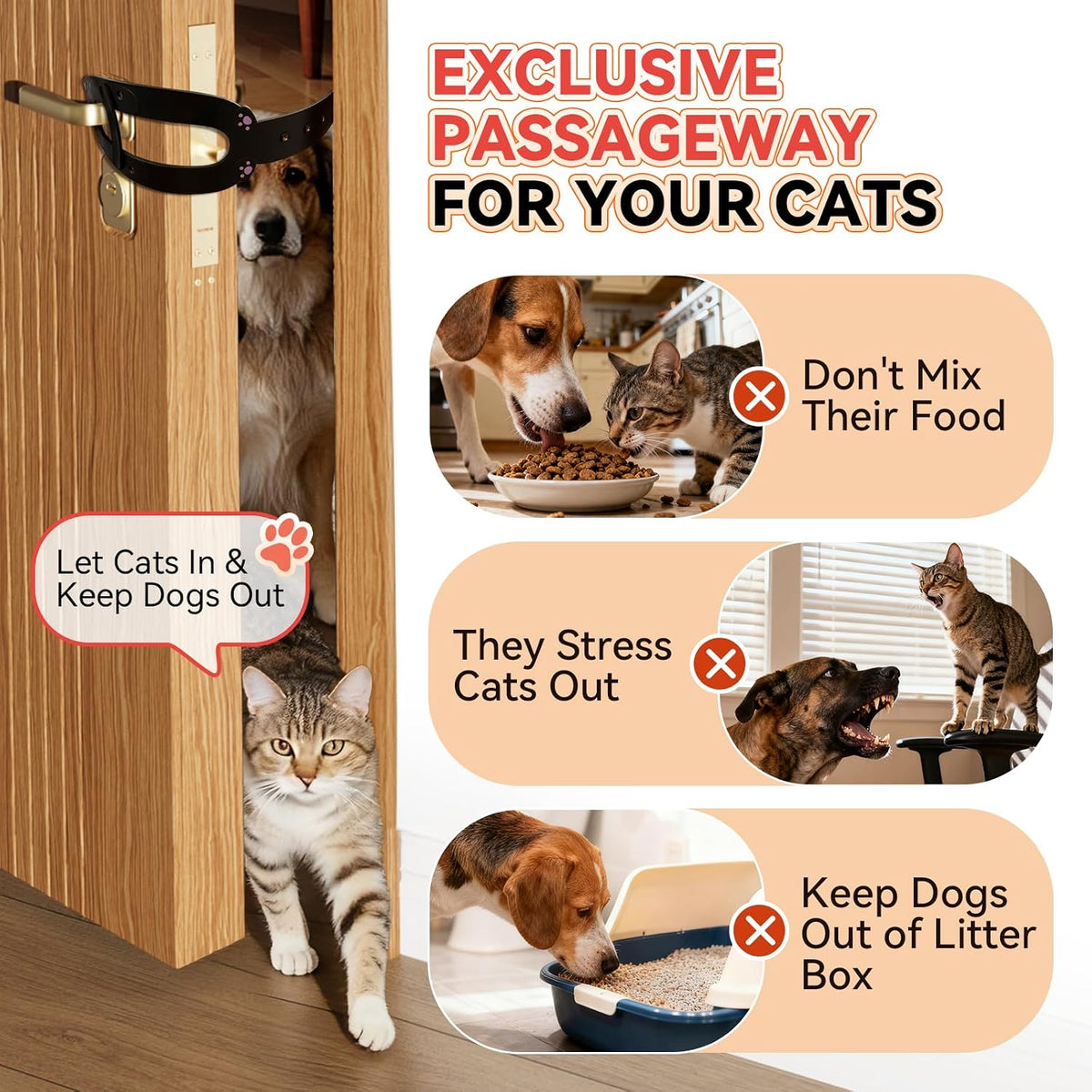 TGIOW Cat Door Latch with Stabilizer, Keep Door Open 2.5-6.5", 4Pcs, Black