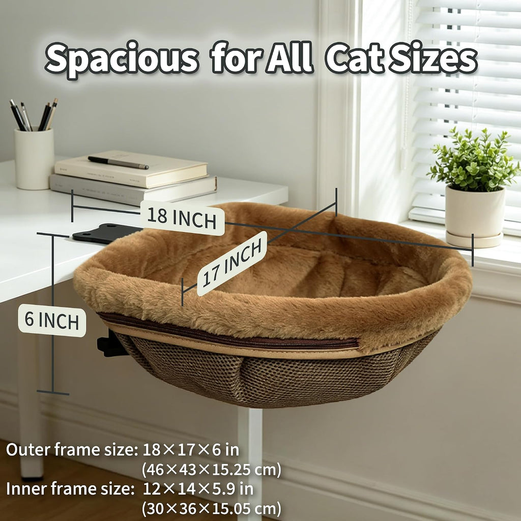 Desk Cat Bed, Hanging Under Desk Cat Hammock with Clip-On Mount, Soft Plush, Swivel Design