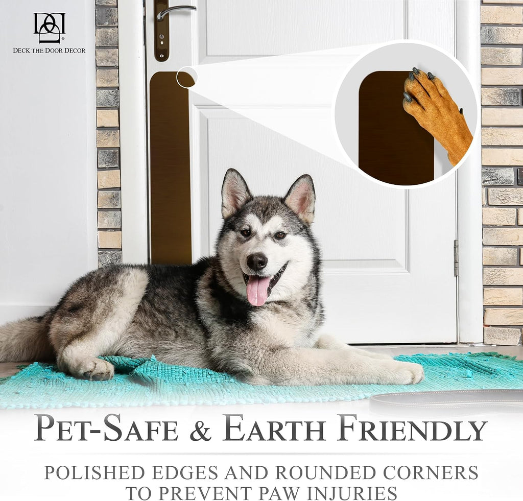 Deck the Door Decor Dog Scratch Door Protection Plate - Elegant Anodized Aluminum for All Door Types. Pet-Safe with Polished Edges and Rounded Corners. 3M Adhesive Mount - Oil Rubbed Bronze 4x22in