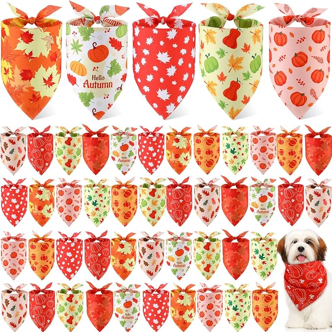 Weewooday 50 Pcs Thanksgiving Fall Dog Bandanas Bulk Pumpkin Maple Leaves by Weewooday