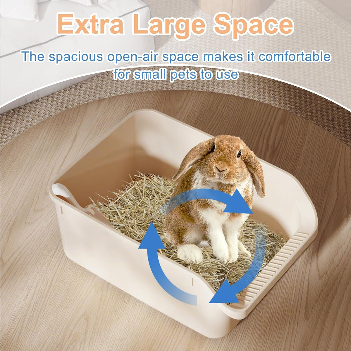 Rabbit Litter Box with Low Entry, High Back Splash Guard for Guinea Pigs, Hamsters, Hedgehogs, Chinchillas & Small Animals, Easy Clean Potty Training Pan for Cage (White)
