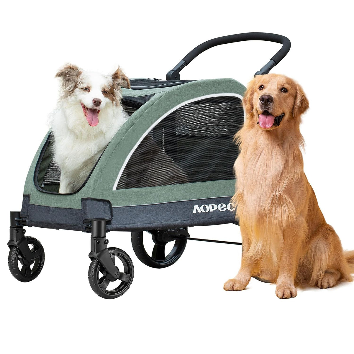 Dog Stroller for Large & Medium Dogs, Dual Entry, 160 lbs Capacity, Gray