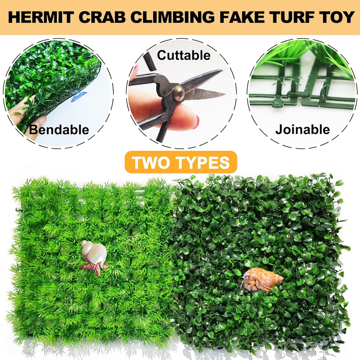 2 PCS Hermit Crab Climbing Toys Faux Grass Mat 10 x 10 Inch Fake Turf Hermit Crab Climbing Wall Square Plastic Aquarium Plants Lawn HermitCrabs Supplies Small Animals Cage Accessories