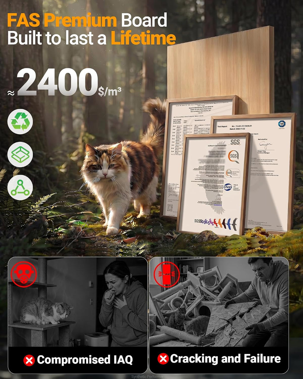 Eco-Wood Cat Tree Tower,【Small but All-in-One】with Scratching Posts, Indoor