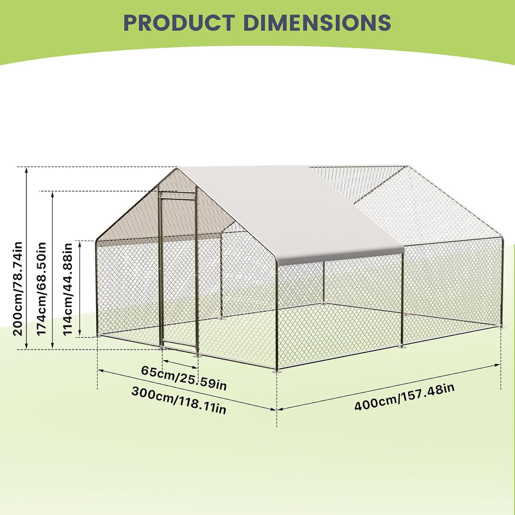GarveeLife Large Metal Chicken Coop, Chicken Coop Run, Outdoor Chicken Pen with Waterproof & Anti-UV Cover, Large Chicken Run or Outdoor Farm Yard (13.1' L x 6.6' W x 6.6' H)
