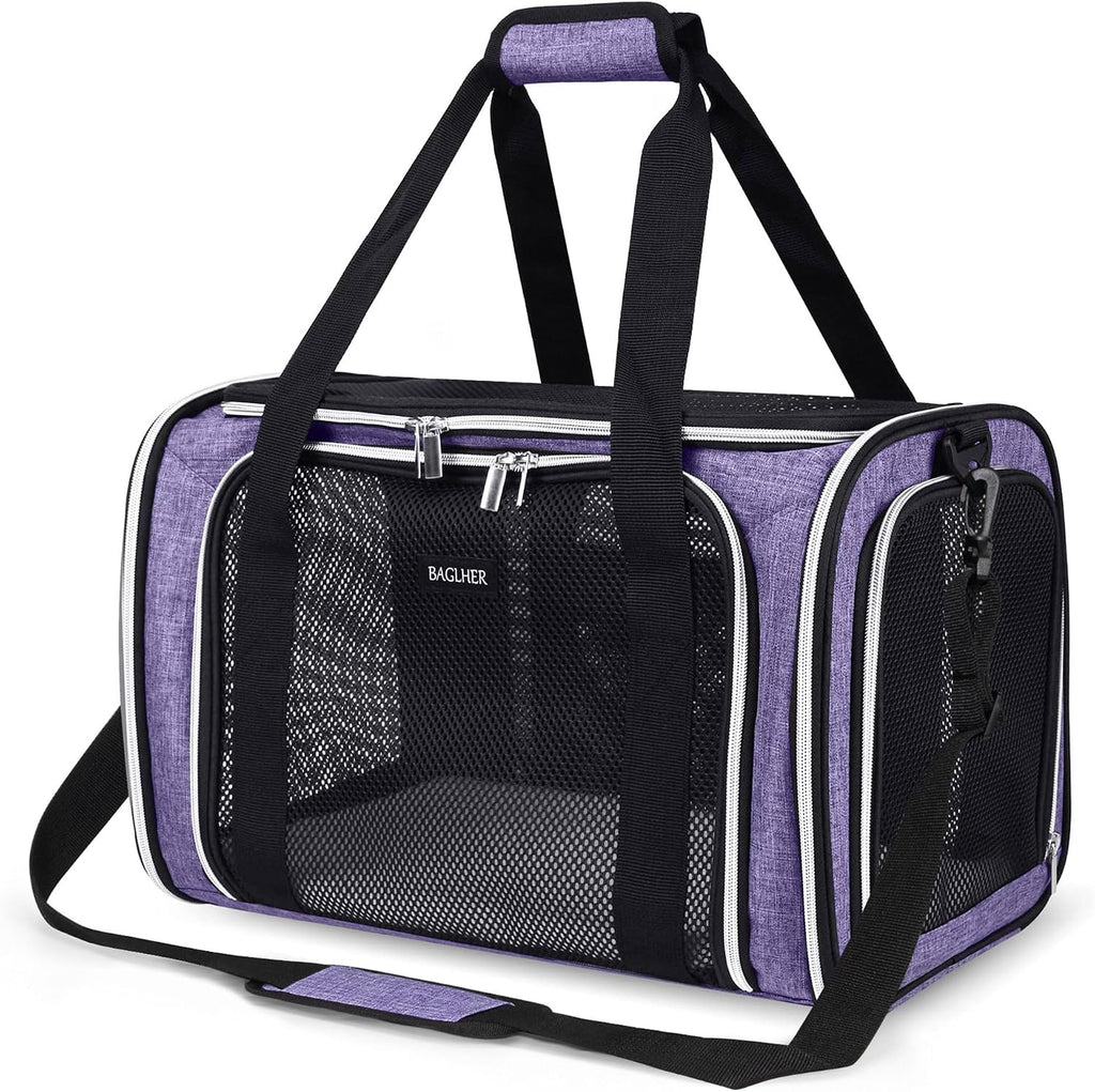 Soft Pet Carrier for Cats & Small Dogs, Airline Approved, 18 lbs, Purple