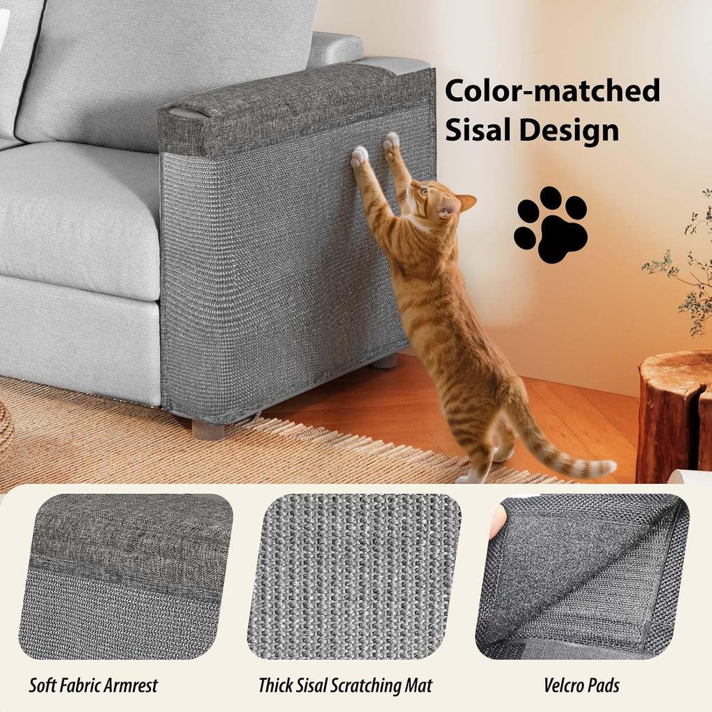 Cat Scratch Protector for Sofa - Larger Couch Protector from Cat Claws Fit for Both Arm Side of Sofa,Couch Corner Scratcher with Expanded Coverage Color-Matched Sisal Pad Universal Fit (Dark Grey)