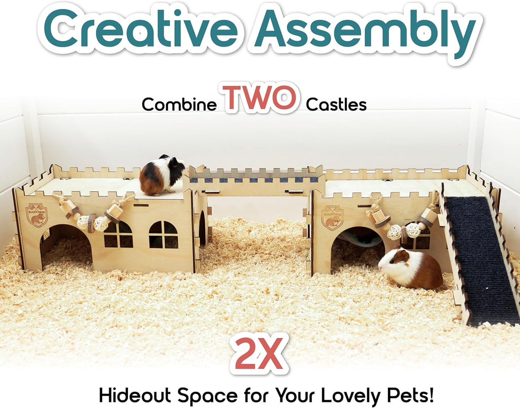 SoulThink® Large Guinea Pig Hideout & House - Easy to Assemble Wooden Guinea Pig Castle with Hammock, Ramp and Toys Accessories Habitat Suitable for Hamsters and Chinchilla