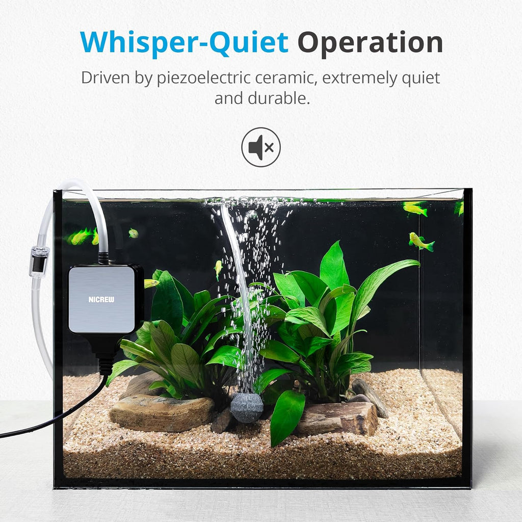 NICREW Nano Silent Aquarium Air Pump, Black, for up to 10 Gallon Fish Tank