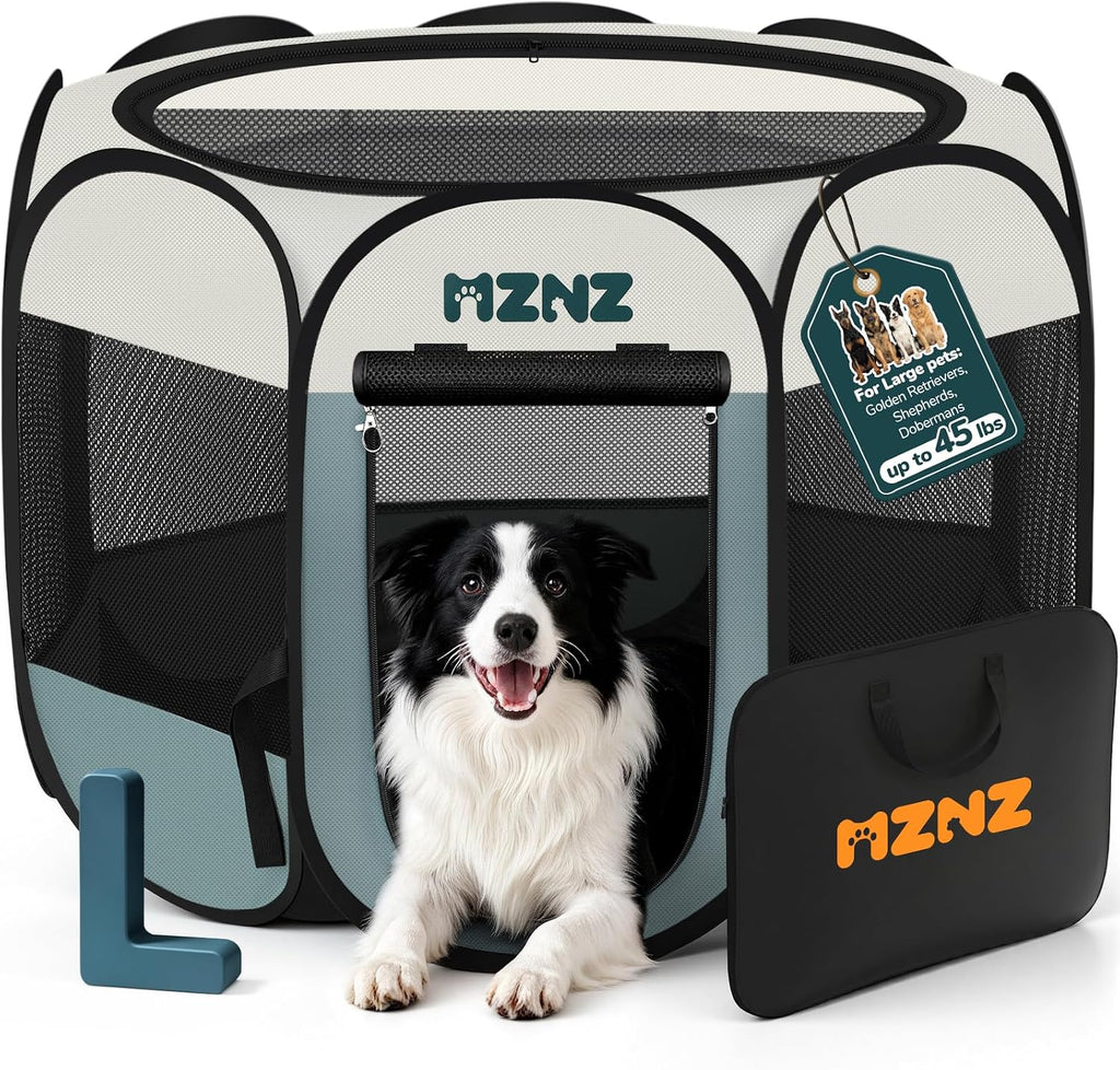 Dog Playpen, Portable Puppy Pet Crate Indoors for Small/Medium/Large Dogs Cats Rabbits, Foldable Dog Cage Enclosure for Outdoor, Pop Up Dogs Tent Kennel with Carrying Case, Grey