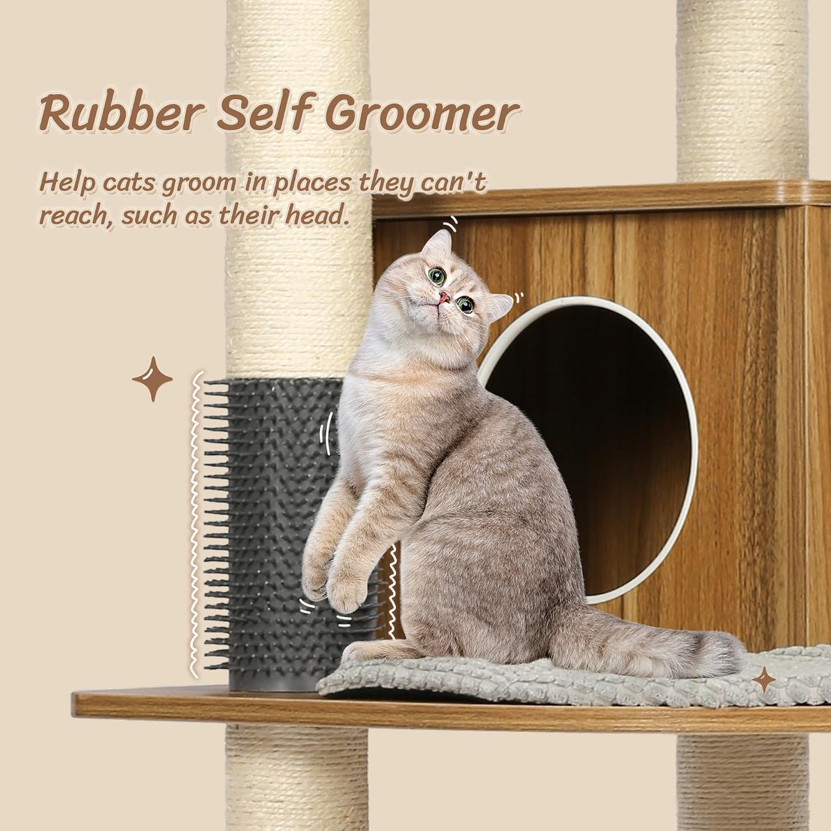 69”H Tall Wood Cat Tree, Large Cat Tower Multi-Level Platforms with Sisal Scratching Posts, Cat Condo for Large Cats 20 lbs Heavy Duty (69” H Wood Brown)