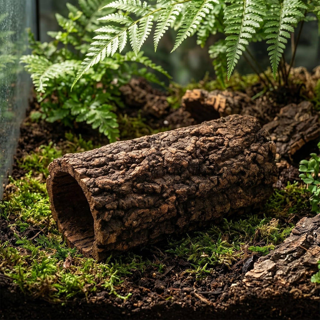 DECHOUS Natural Cork Bark Reptile Hide, 7.9 Inch Hollow Log Cave