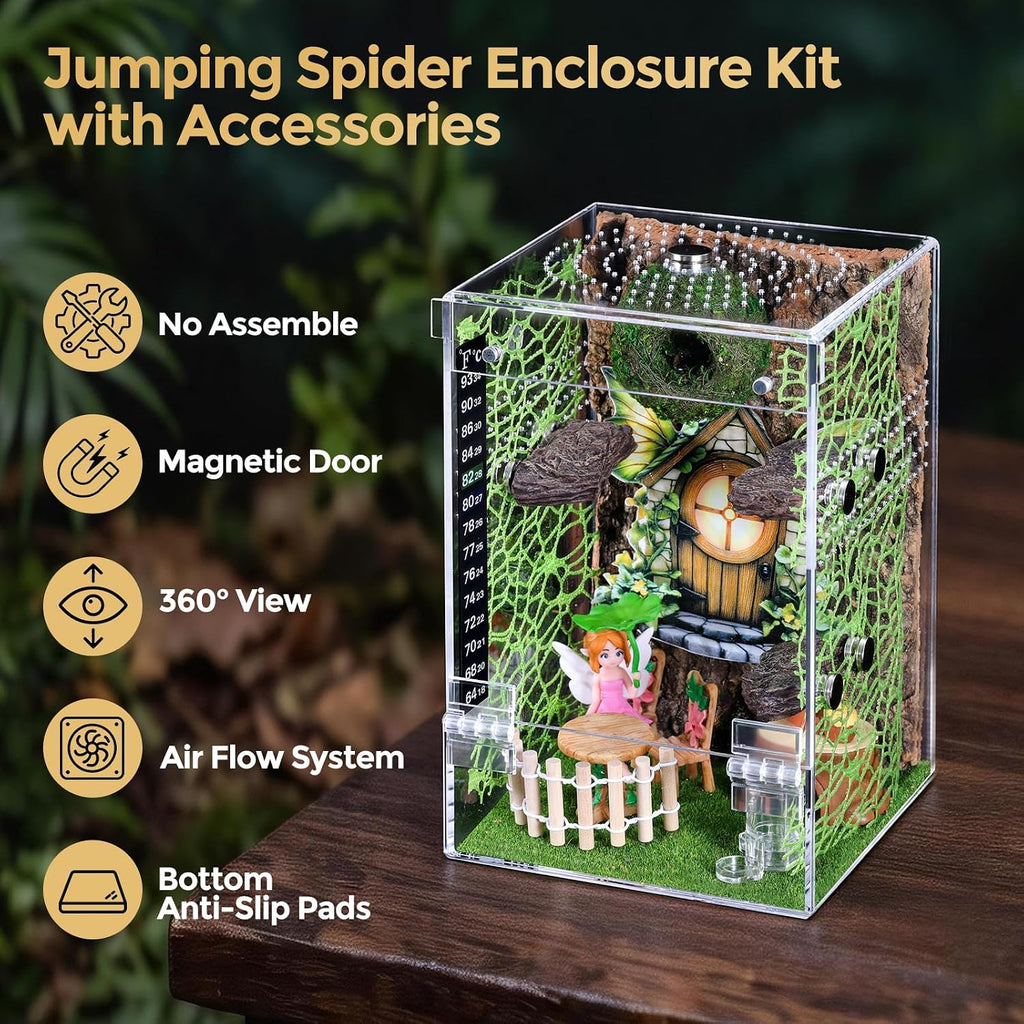 Jumping Spider Enclosure Accessories Kit, Acrylic Terrarium Habitat & Decor