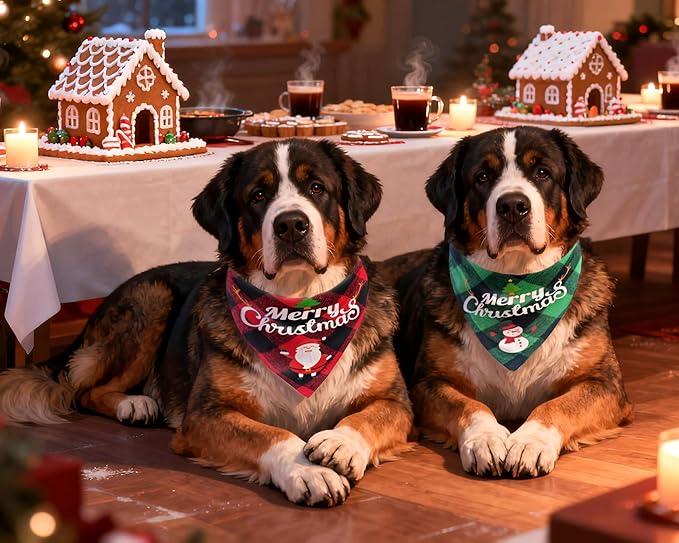 Christmas Dog Bandanas Classic Plaid Triangle Holiday Scarf - Image 5