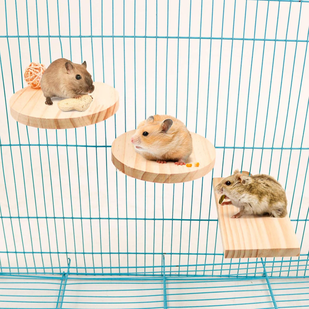 Roundler Squirrel Gerbil Chinchilla and Dwarf Hamster L-shaped Round Hole Wooden Platform, Birds Parrots Activity Playground (style-1)