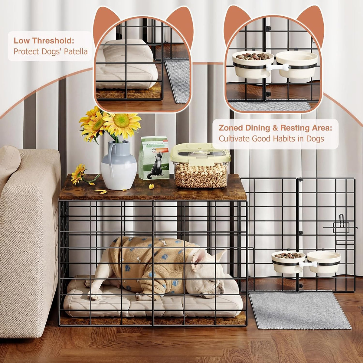 24 Inch Small Dog Crate Furniture - All-Season Indoor Dog Kennel with Wooden Top & Thickened Metal Wire, Cage for Small Dogs & Puppies Under 20 lbs. Fits Living Room, Bedroom, Hallway.