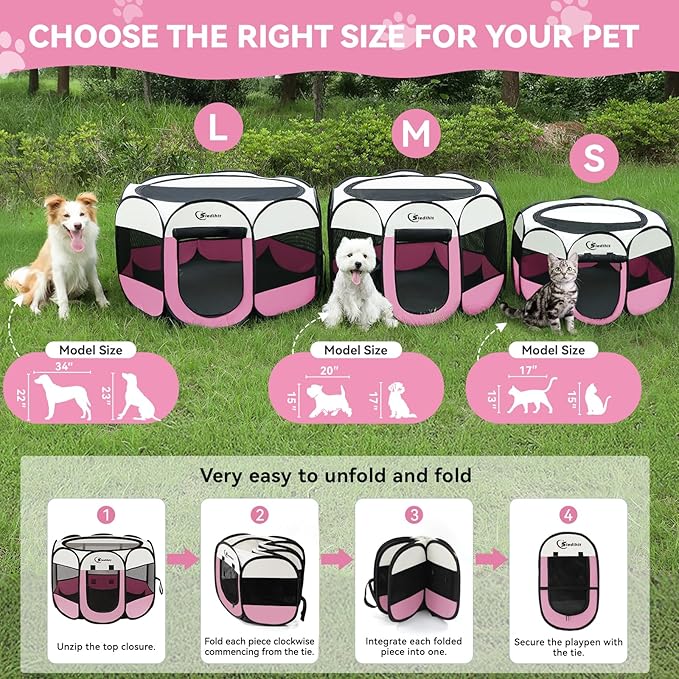 Pink Puppy Playpen for Middle Dog Cat, Dog Tent Crates Cage Indoor/Outdoor - Image 2