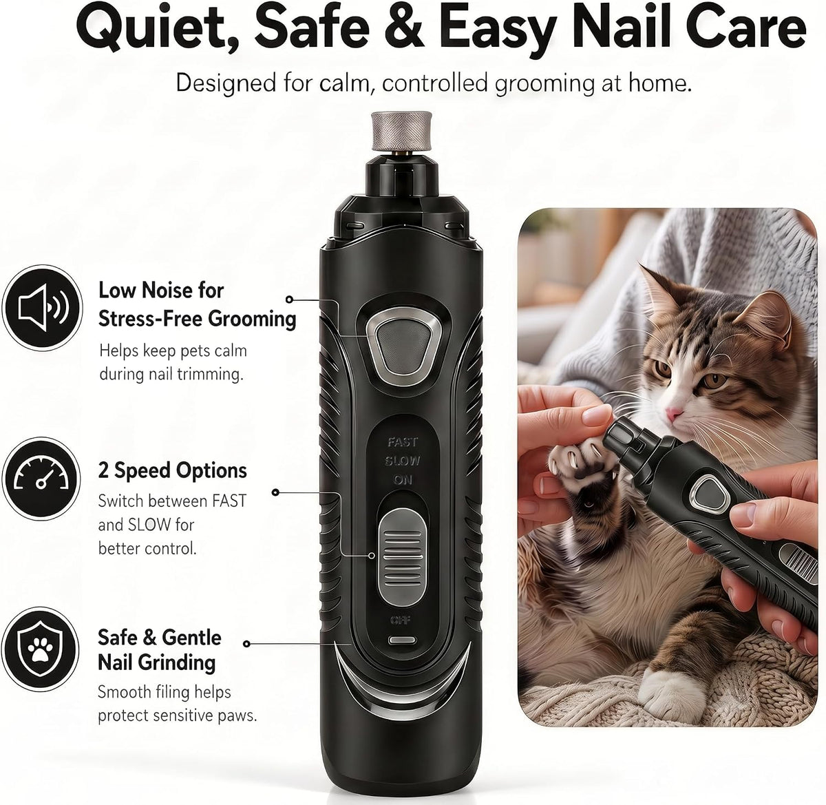 Dog Nail Grinder Whisper Quiet LED & Safe for Sensitive Dogs Cats