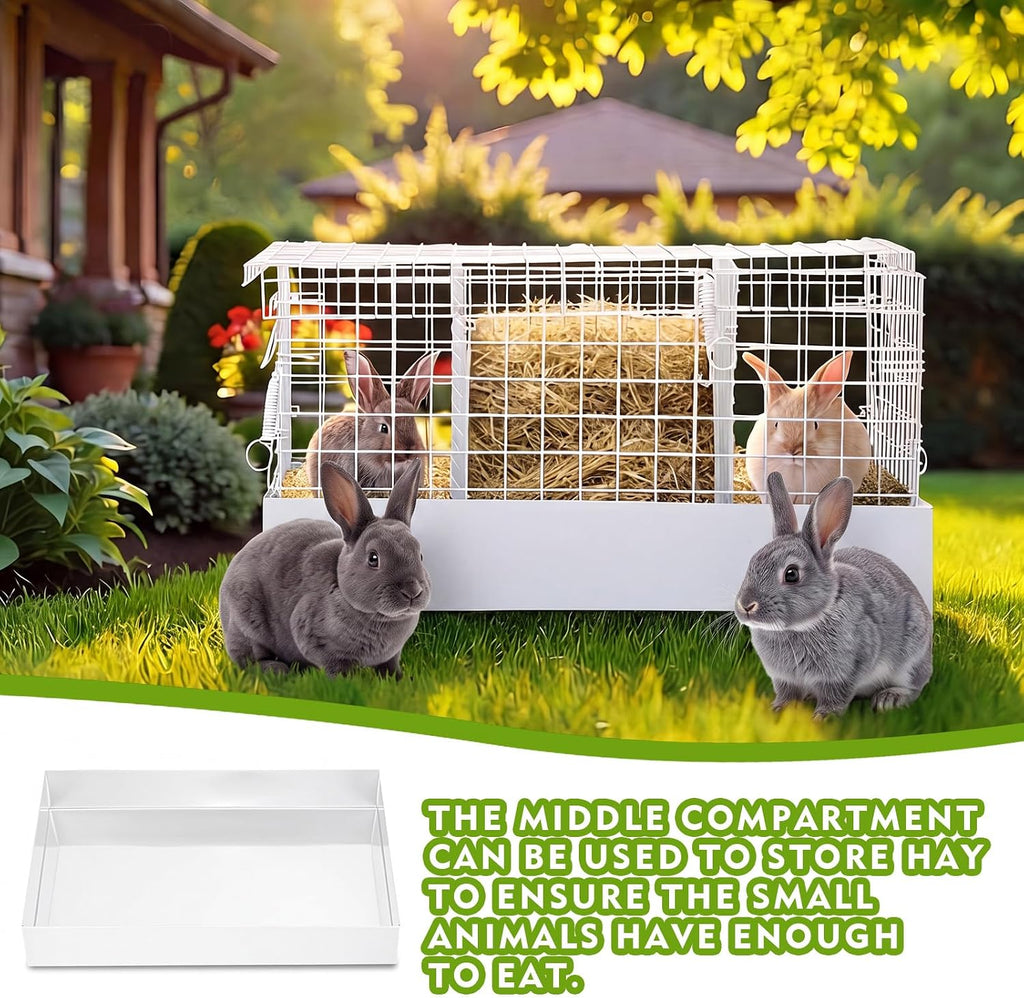 DoubleFill 1 Pack 3 Hole Folding Rabbit Transport Cage, 18 x 12 x 10 in Portable White Bunny Carrier with Tray and Handles for Travel Temporary Housing, Indoor Outdoor Pet Habitat Animal Enclosure