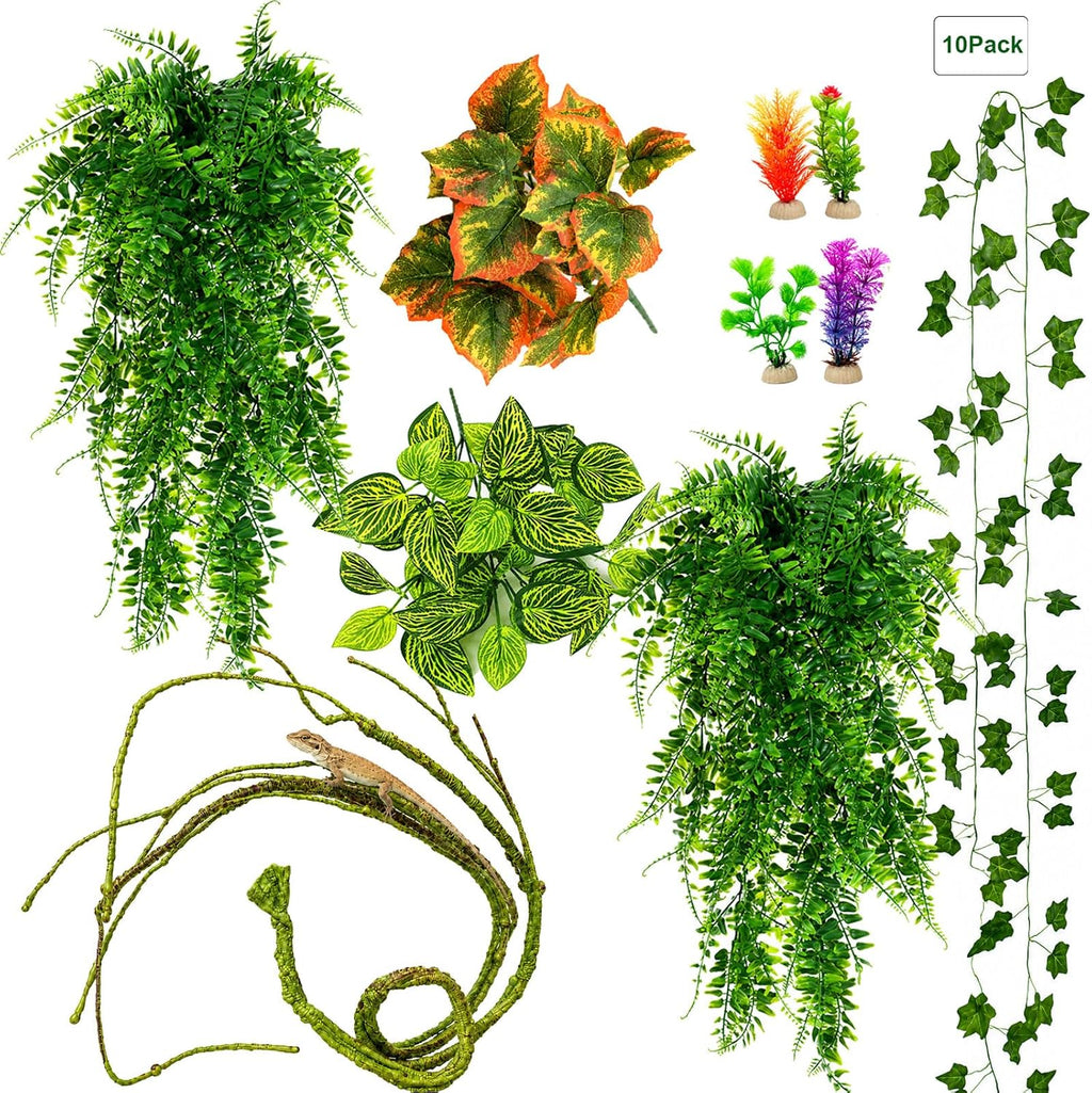Bearded Dragon Tank Accessories: Artificial Plants Terrarium Decor Habitat
