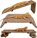 Foldable Bearded Dragon Bed with Reinforced Steel Frame, Adjustable 3-Panel Seagrass Reptile Lounger, Multi-Angle Climbing Ramp, Basking Platform & Lizard Hammock for Reptile Tank Accessories