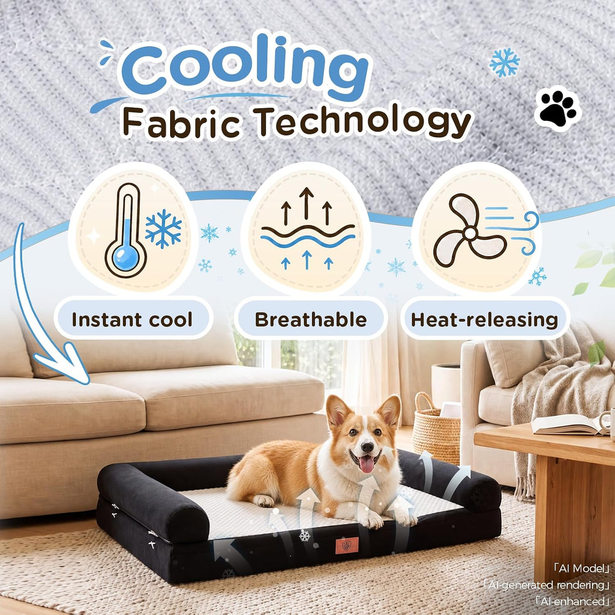 GTPLAYER Dog Bed, Egg-Crate Foam Pressure Relief with Waterproof Washable Pet Bed 29.5" with 2-in-1 Cooling/Warming Pad, Non-Slip Bottom, Detachable Pillows, Ideal for All Dogs