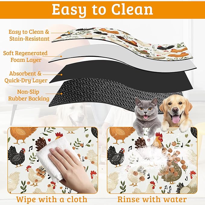 Dog Bowl Mat, Chickens Roosters Pet Feeding Mat - Image 5