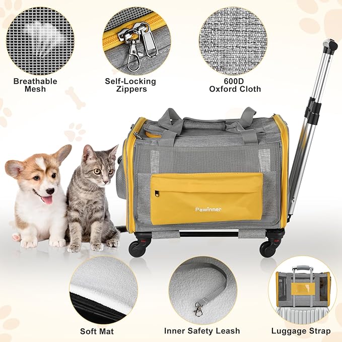 Pawinner Pet Carrier with Wheels, 17.7" x 13" x 13" Airline Approved Cat Carrier - Image 4