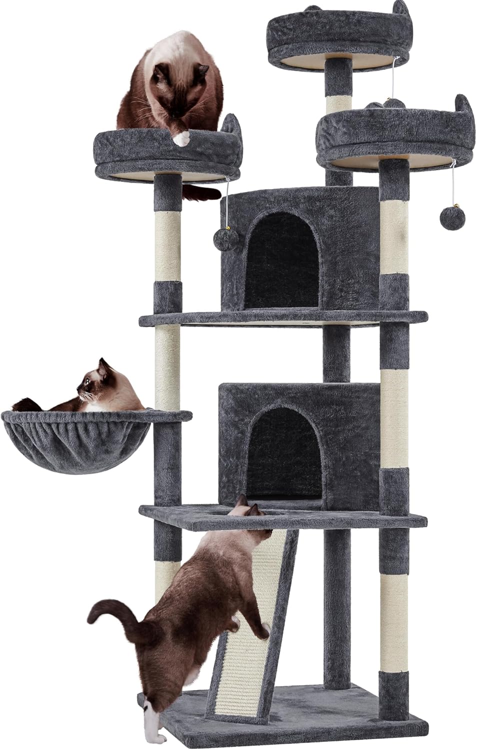 Yaheetech 69in Cat Tree Tower, 2 Condos, Scratching Posts & Cat-Ear Perches
