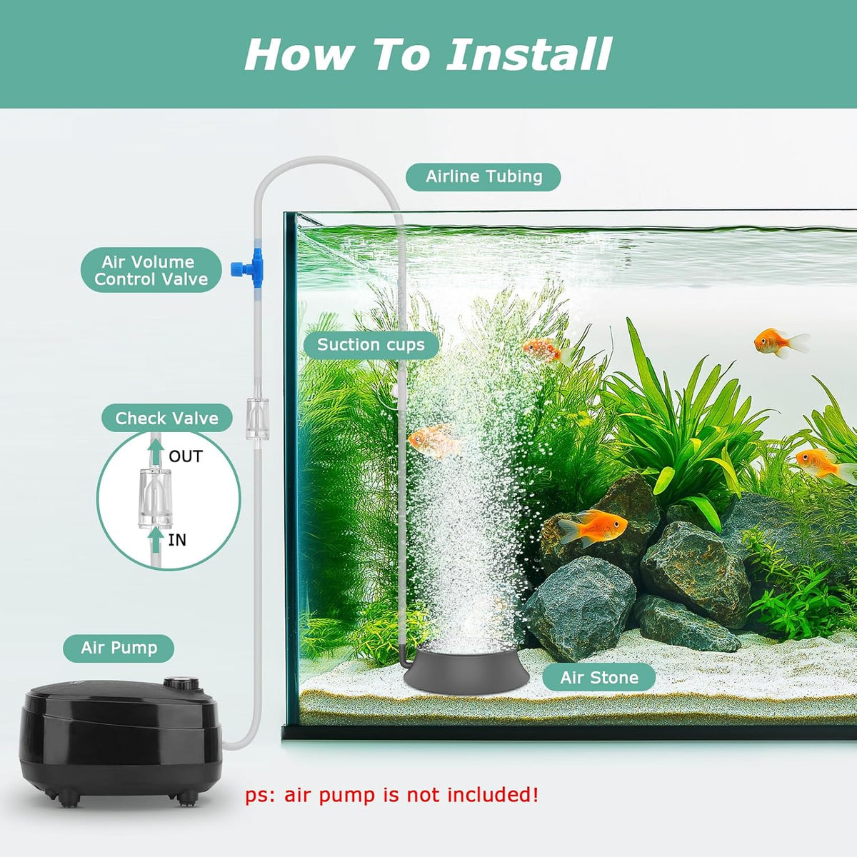 hygger Aquarium Air Stone, Fish Tank Bubbler Aerator with Stainless Steel Base, Oxygen Diffuser for Nano Air Pumps Hydroponics Small Ponds and Fish Tanks