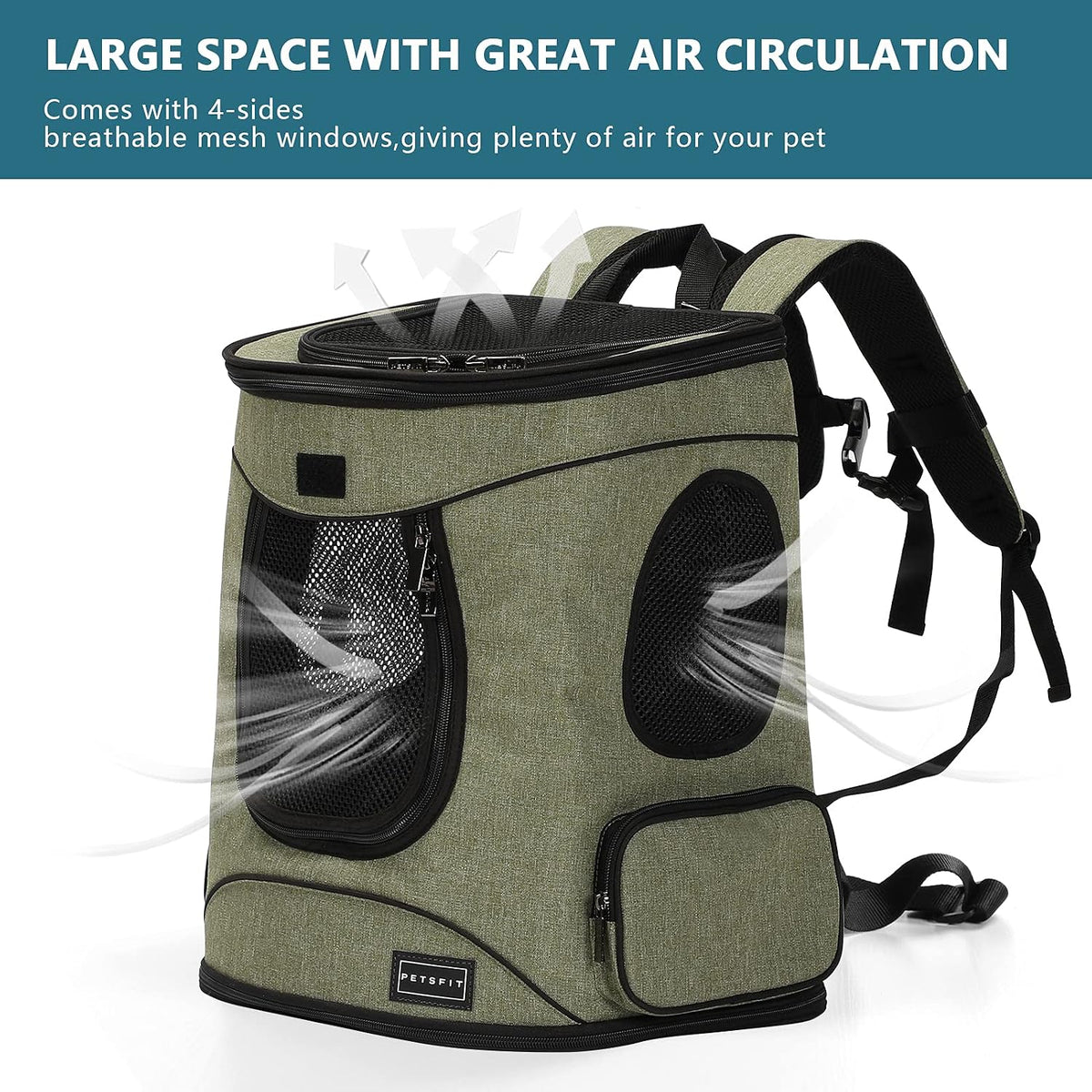 Petsfit Dog and Cat Backpack Carrier, Padded Waist Support, Up to 18 lb