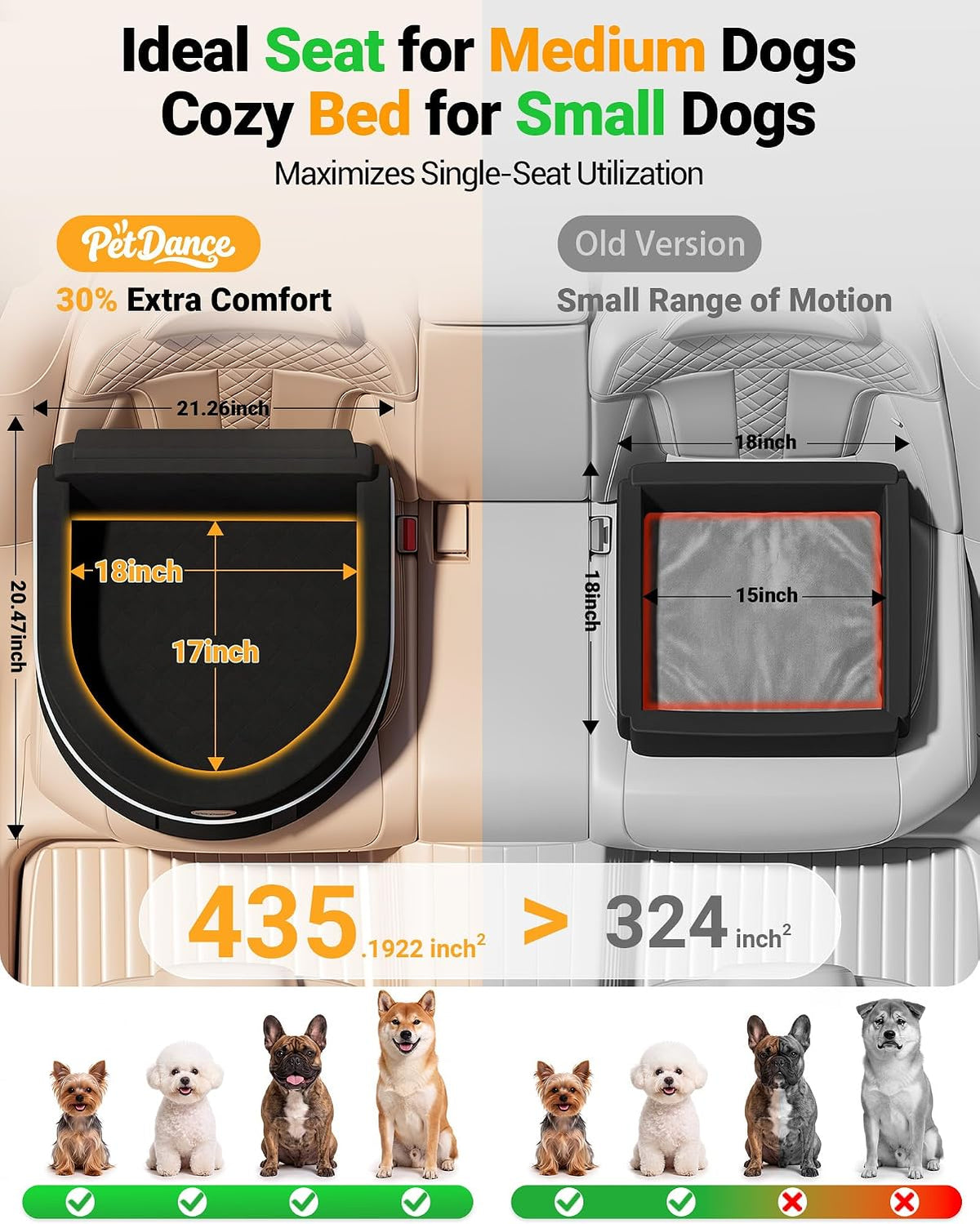 【Master Crafted for Medium Dogs】PetDance Dog Car Seat with Anti-Tip Design