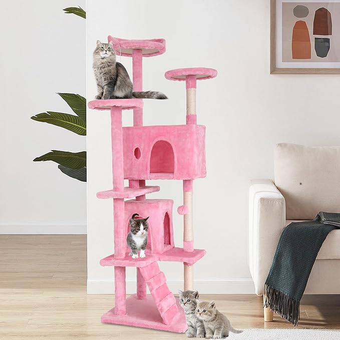 70 Inch Pink Cat Tree, Tall Cat Tower - Image 7