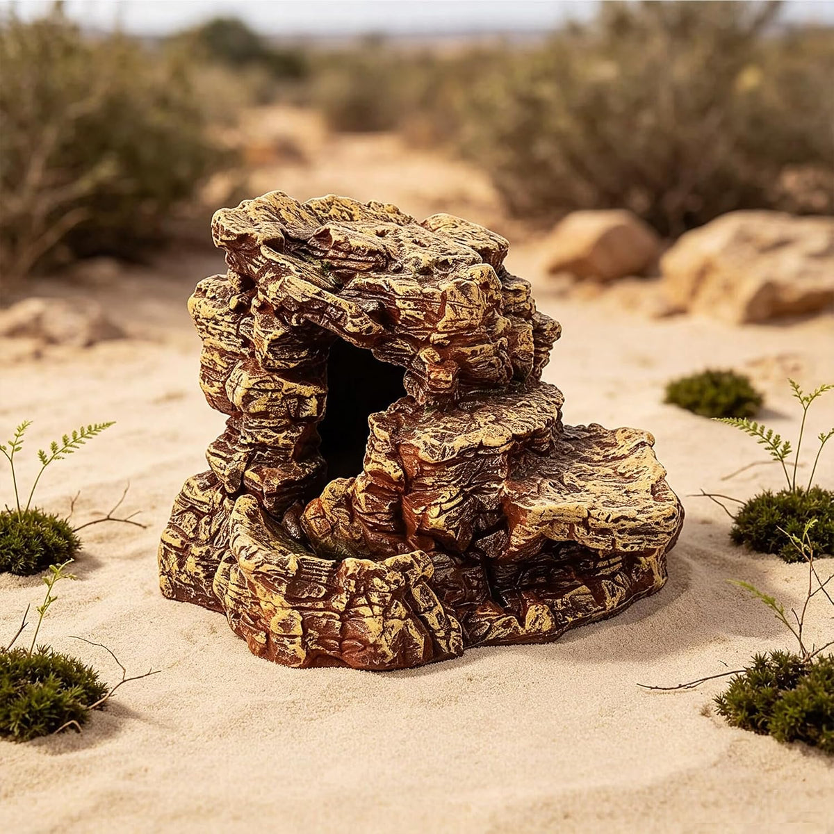 Teaeeno Reptile Hide Rock Cave, Medium Resin Corner Hideout for Growing Leopard Geckos, Juvenile Snakes, Small to Medium-Sized Lizards & Terrestrial Invertebrates, Natural Terrarium Tank Decor