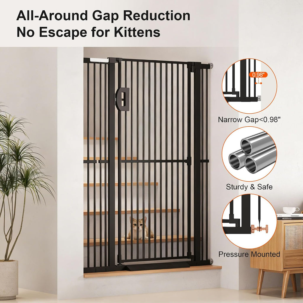 Jekriuet 57" Extra Tall Pet Gate, 27.5"-38.5" Wide, Black