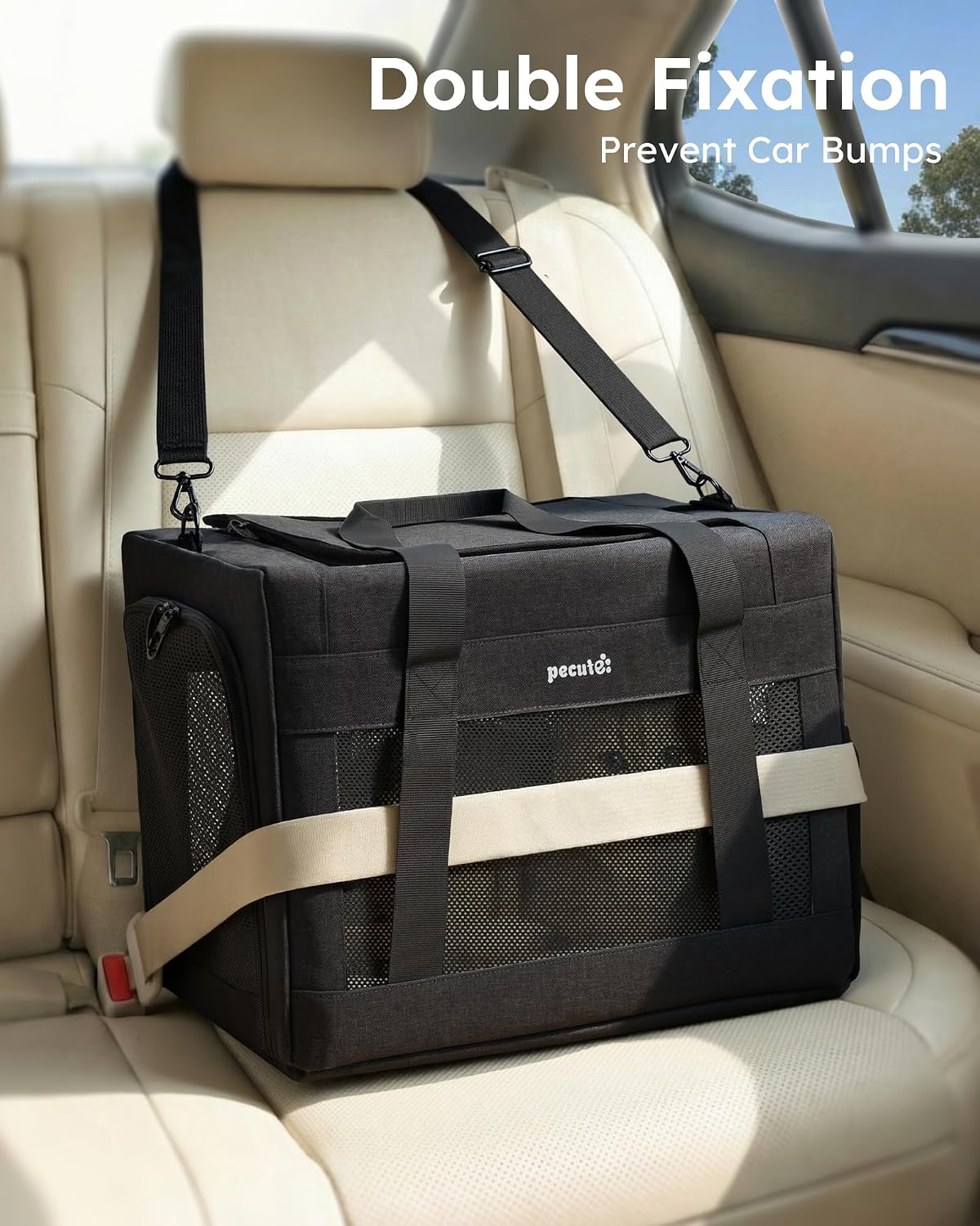 Pecute Cat Carrier, Portable Pet Carrier with Stable Structure, Dark Grey