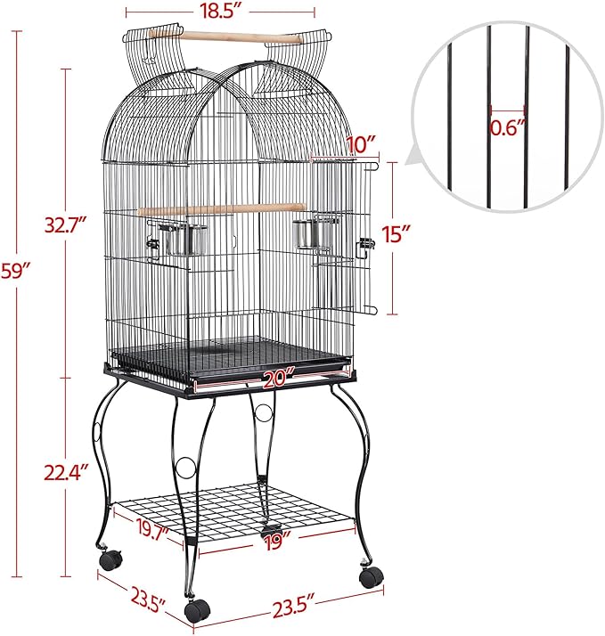 Yaheetech 59-Inch Rolling Standing Medium Dome Open Top Bird Cage - Image 3