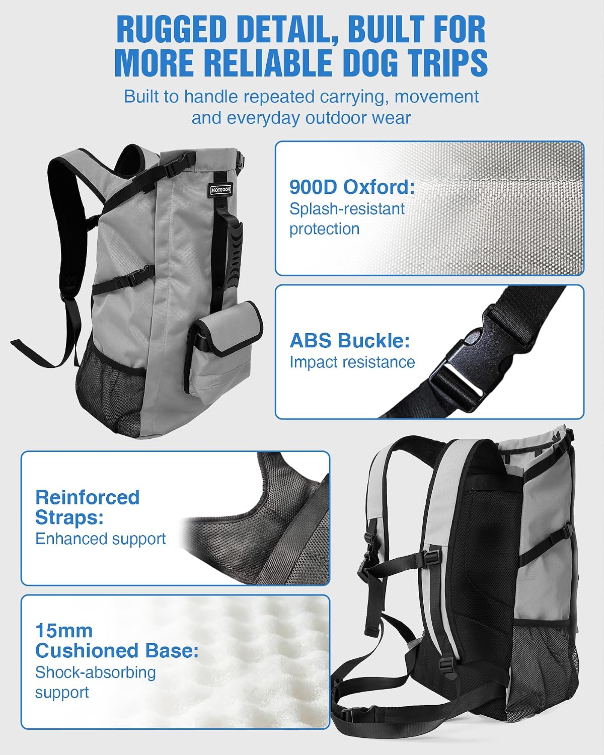 Dog Backpack Carrier for Medium Dogs up to 30 lb, Hiking & Travel
